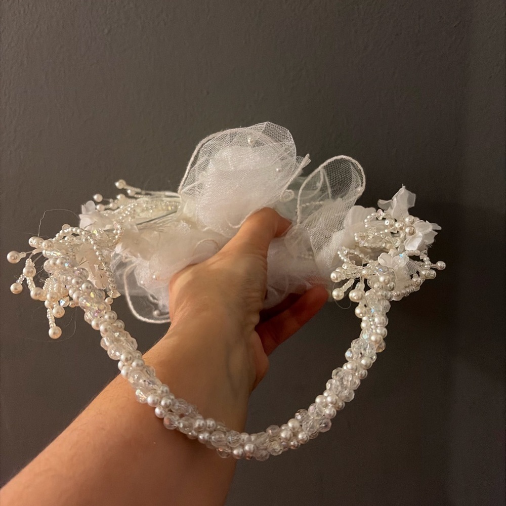 Vintage bridal 90s White Pearl Headband headpiece‎